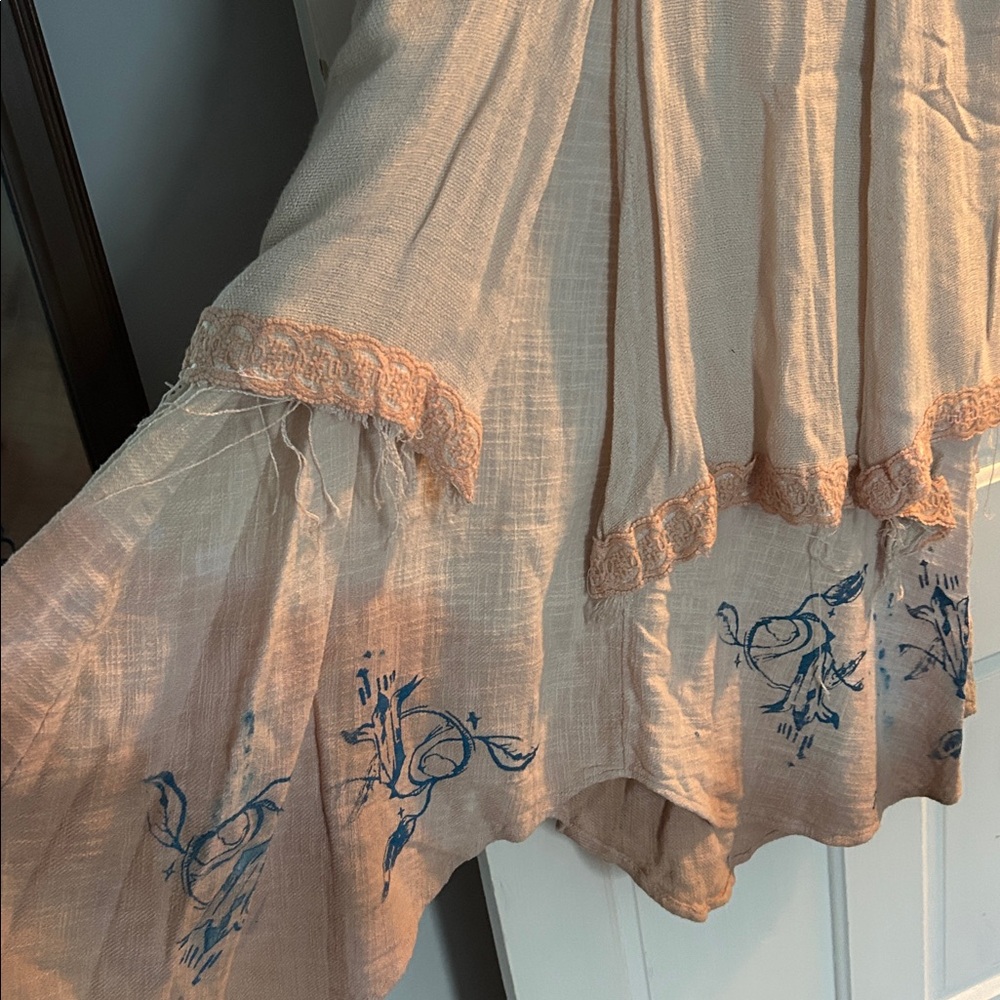FP screen printed bohemian fairy linen lace dress M-L